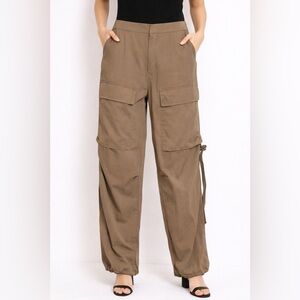 Talulah Brown Cargo Pants Womens S Utility Pocket Stretch Drawstring Hem Casual
